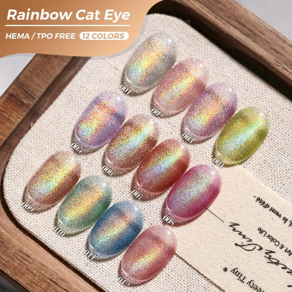 Rainbow Cat Eye iridescent nail gel polish samples 12 colors