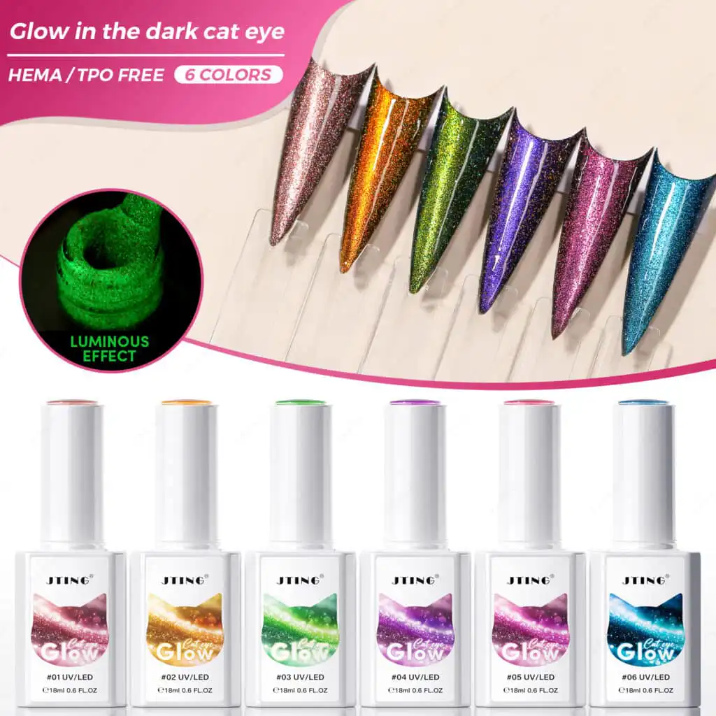 Glow in the dark cat eye glitter nail polish set