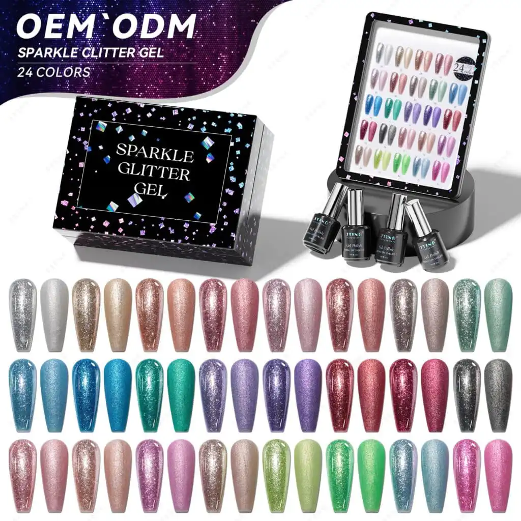 Glitter gel polish set with many sparkle colors