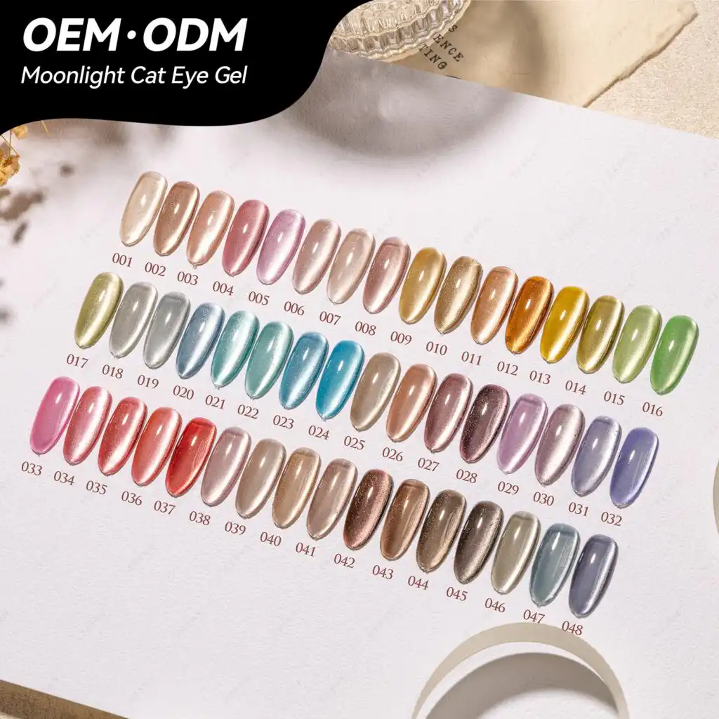 Moonlight cat eye gel polish color chart with numbered swatches.