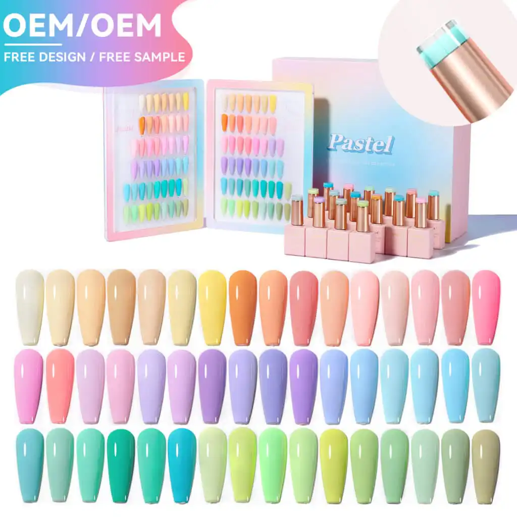 Pastel gel polish collection with 48 colors.