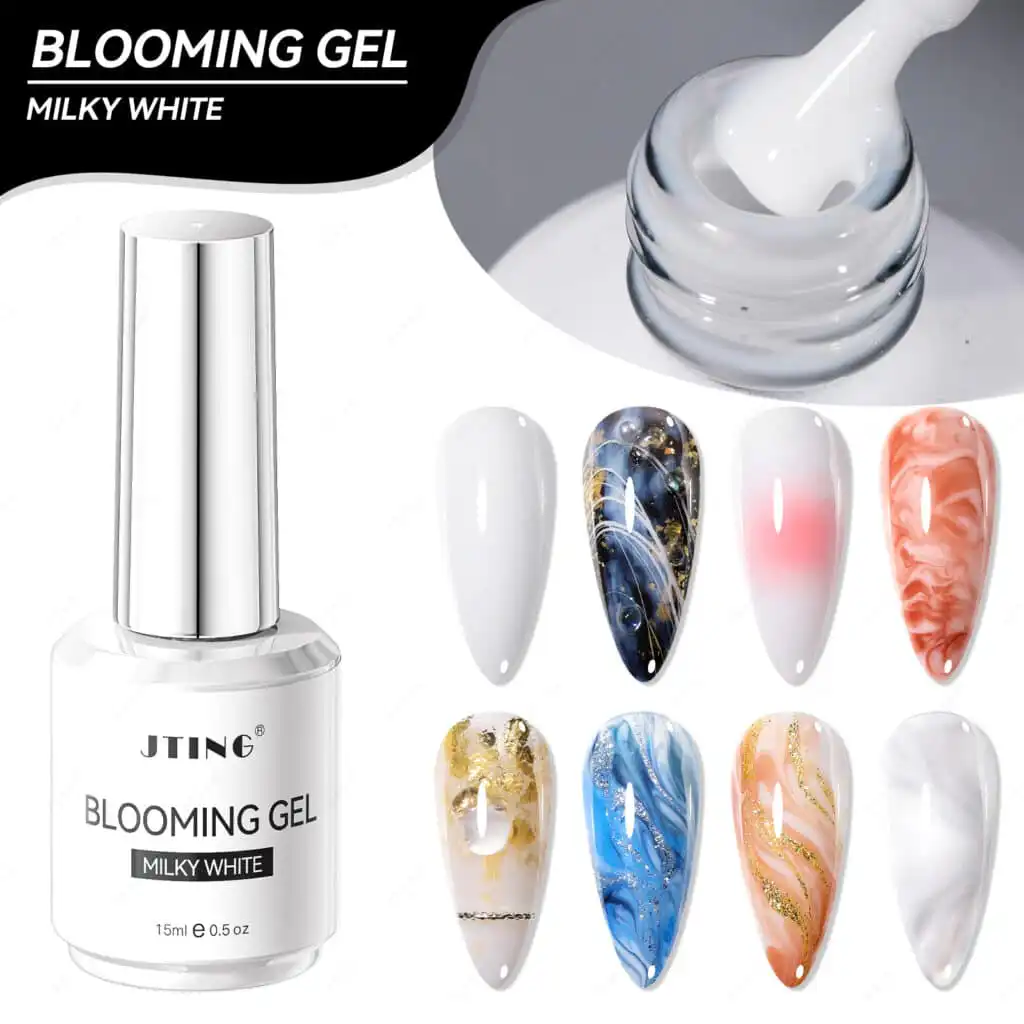 JTING milky white blooming gel with marble nail art designs