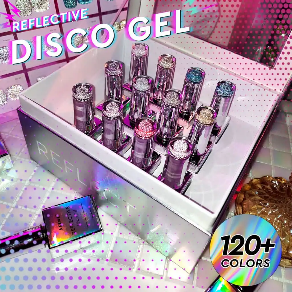 Reflective Disco Gel nail polish collection with 120+ colors.