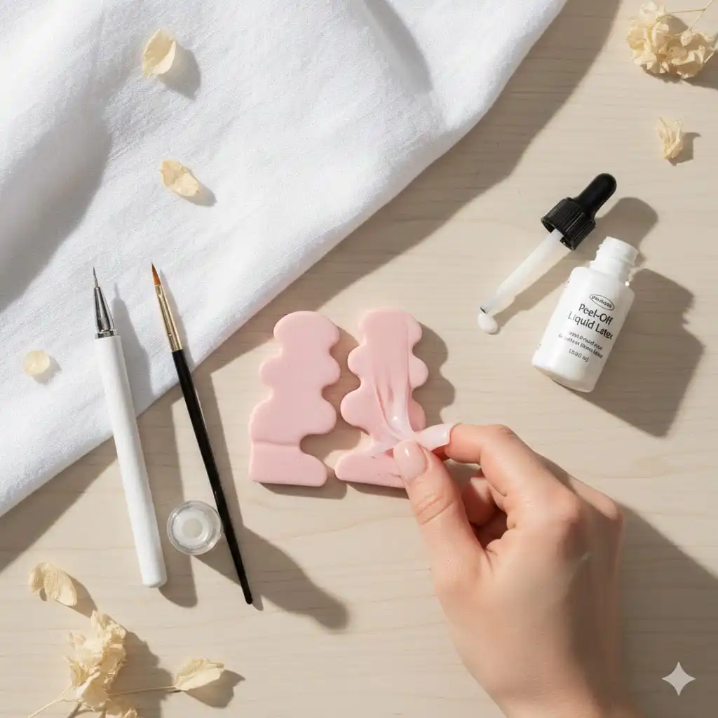 Peel-off liquid latex for nail art and crafting.