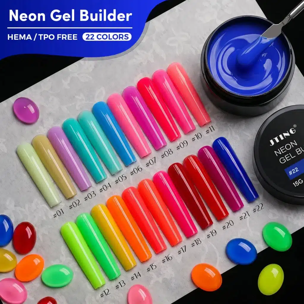 JTING 22-color neon gel builder lineup and professional palette for wholesale