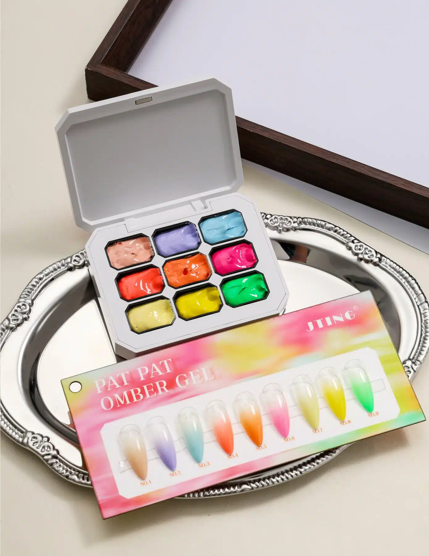 B94 Pat Pat Gel palette with colorful French ombre nail samples