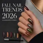 Fall nail trends 2026 featuring burgundy cat eye, mocha magnetic, taupe, olive and caramel gel polish