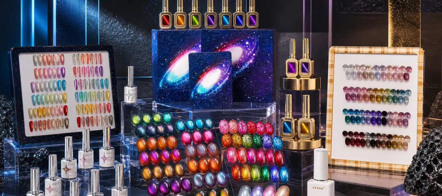 JTING cat eye gel polish effect collection with magnetic color swatches