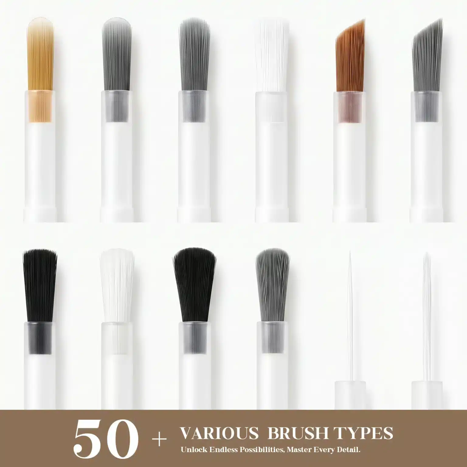 Over 50+ various professional nail gel polish brush types and custom applicator heads by JTING. Direct manufacturer for private label OEM/ODM customization and bulk wholesale.