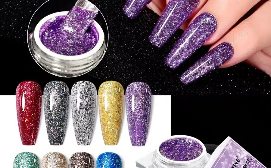 High-density disco reflective gel polish nails with intense flash sparkle