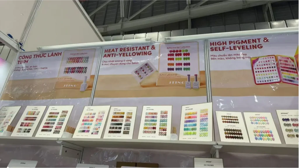 JTING gel polish set and nail gel color display at Vietbeauty Vietnam 2026