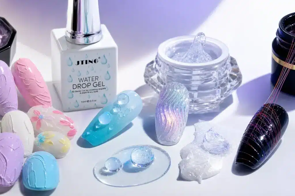 Nail art gel texture, flow and dimensional behavior comparison