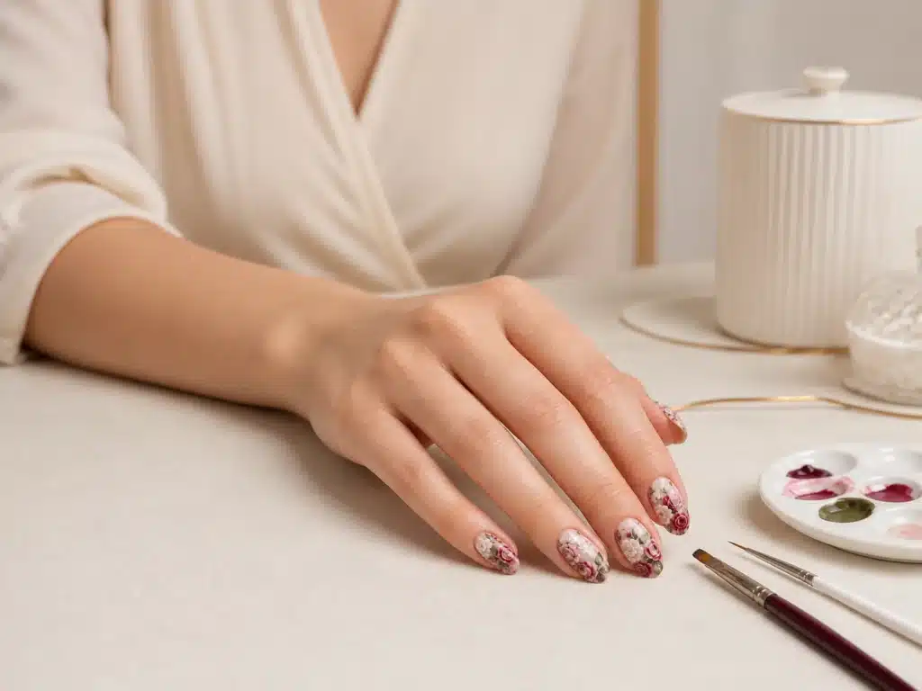 Layered floral nail art created with professional painting gel colors