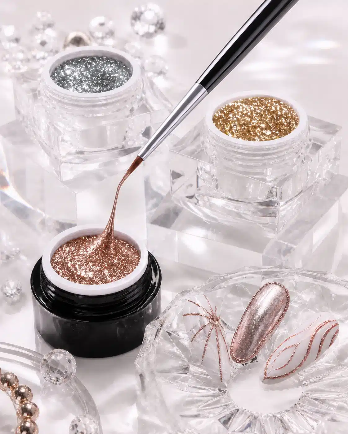 JTING high-density platinum gel jars with liner brush and metallic nail art swatches