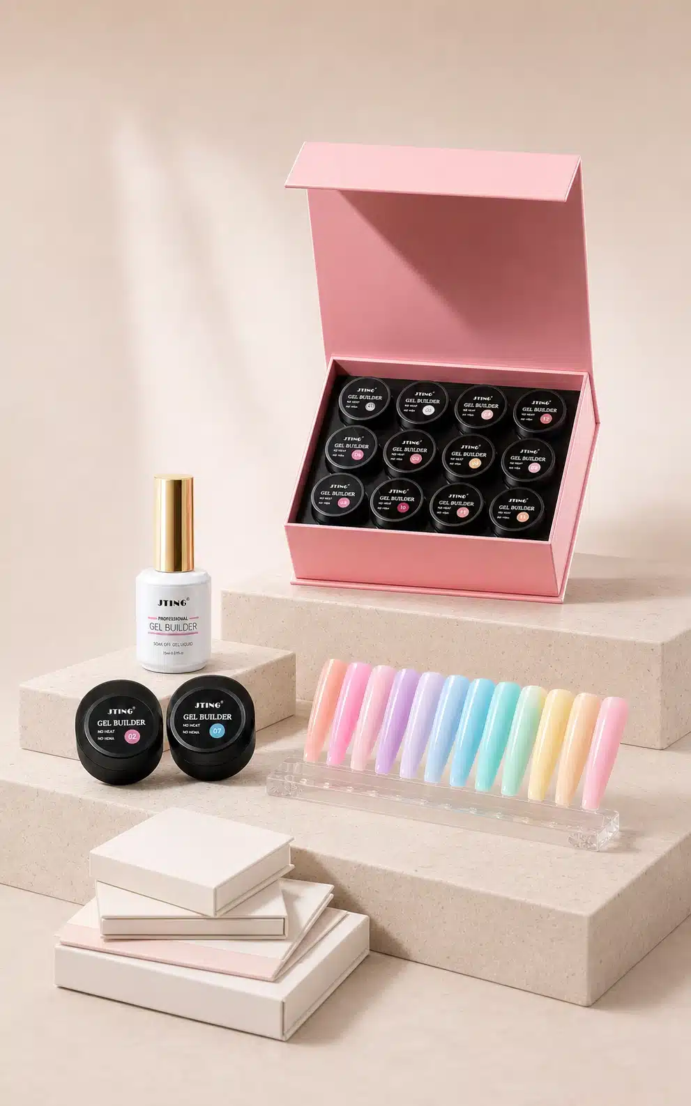 JTING private label gel builder collection with custom packaging and color chart