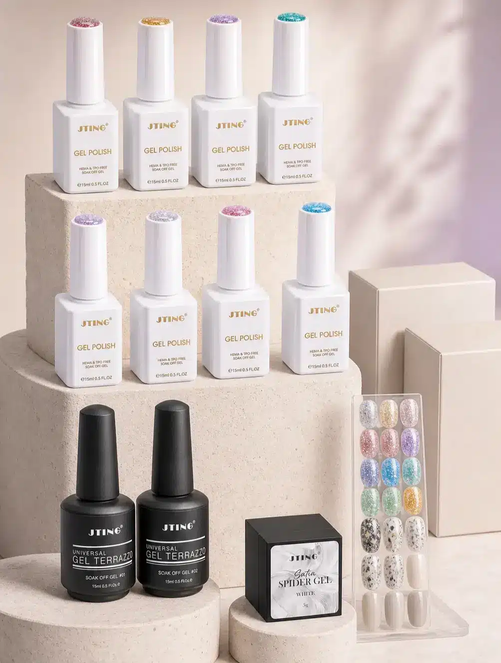 JTING private label nail art gel collection and packaging presentation