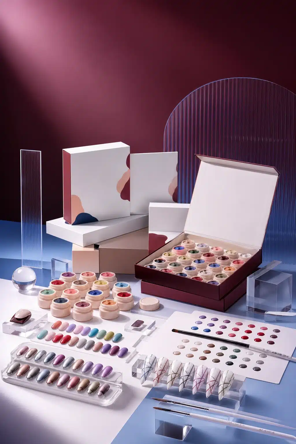 Private label painting gel collection with color pots packaging and nail art samples