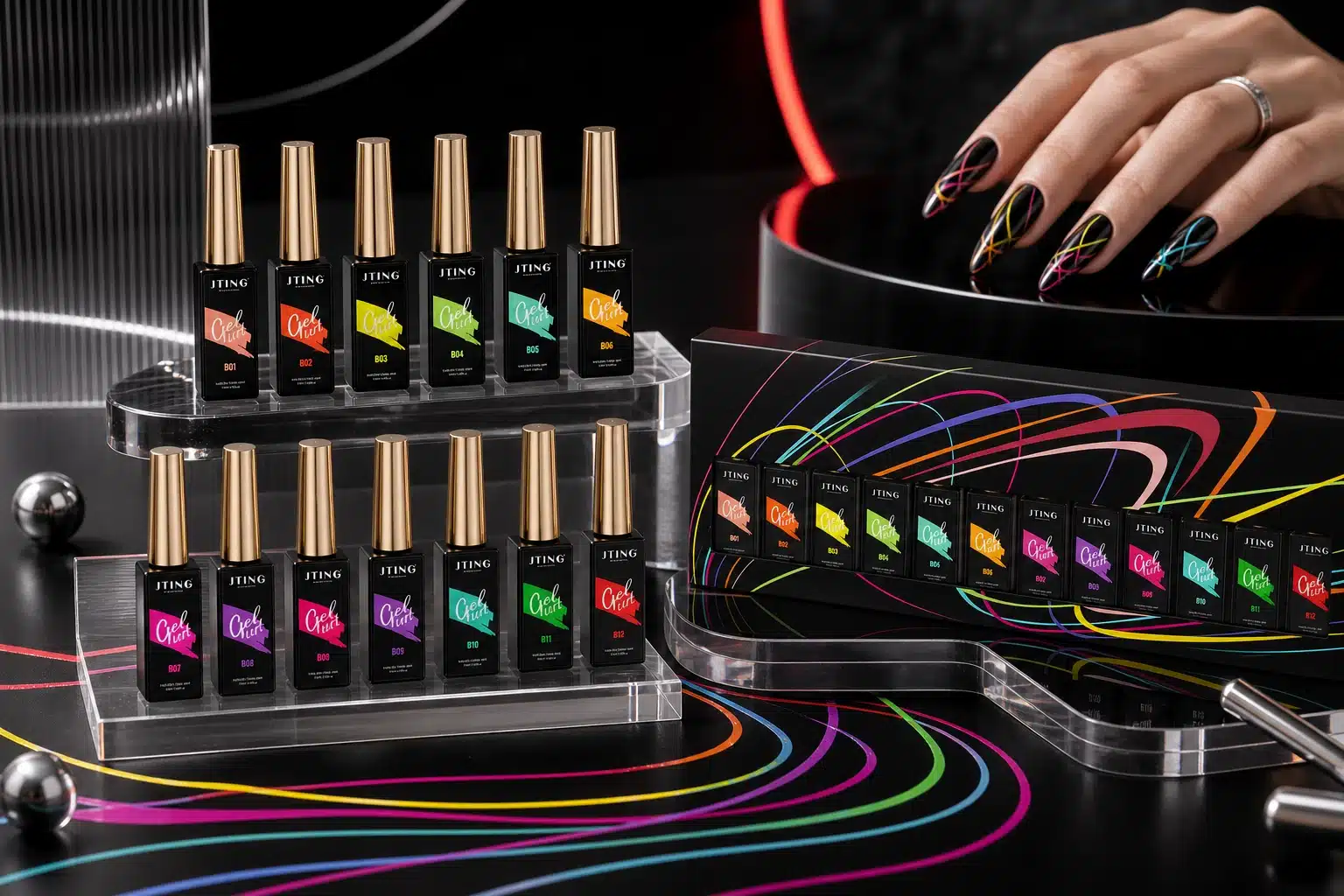 JTING wholesale liner gel collection with color bottles, boxed set and precision nail art lines