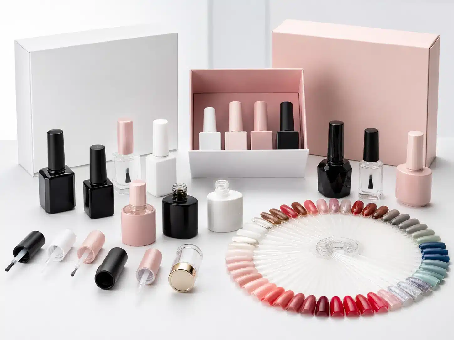 JTING private label gel nail polish collection with custom bottles, packaging and color swatches