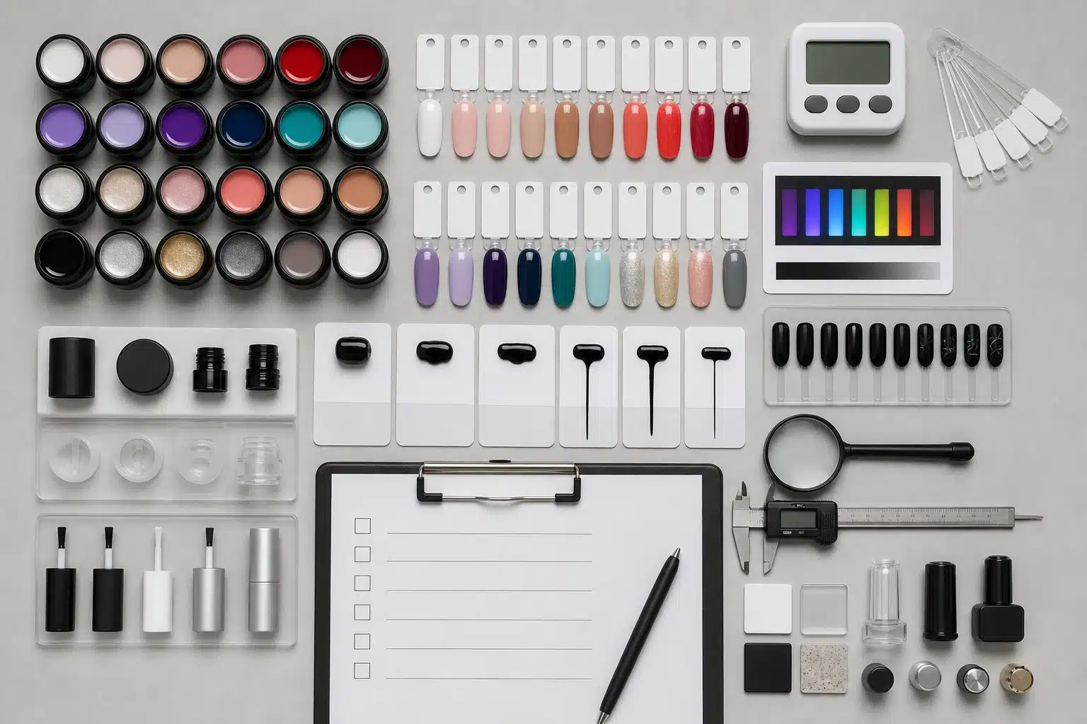 Private label gel nail polish sample testing for color, curing, viscosity and packaging