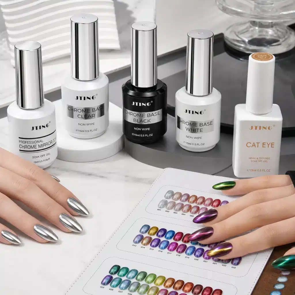 JTING chrome nail products with mirror chrome powder nails and magnetic chrome cat eye nails