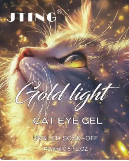 Gold Light Cat Eye Gel label with a golden cat illustration and JTING branding