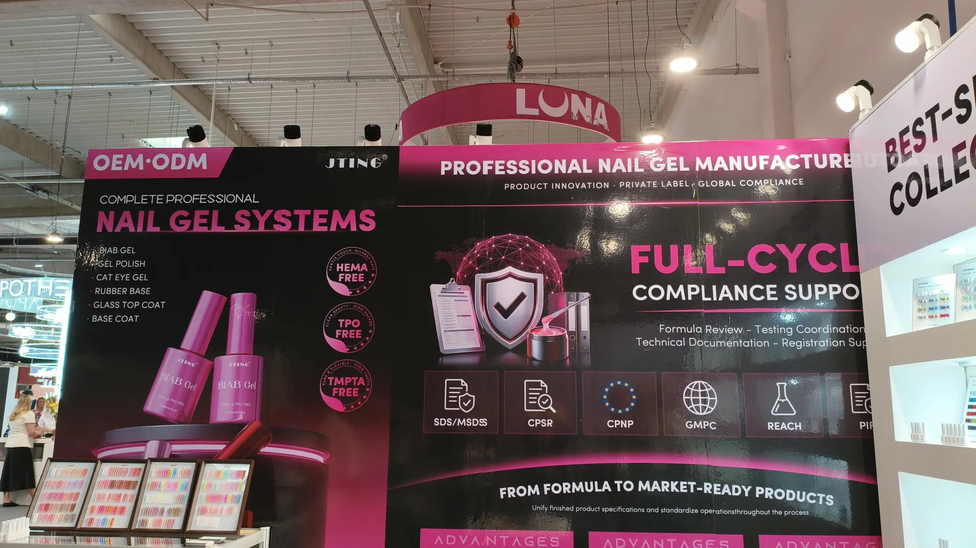 JTING exhibition backdrop presenting OEM ODM gel systems and documentation support