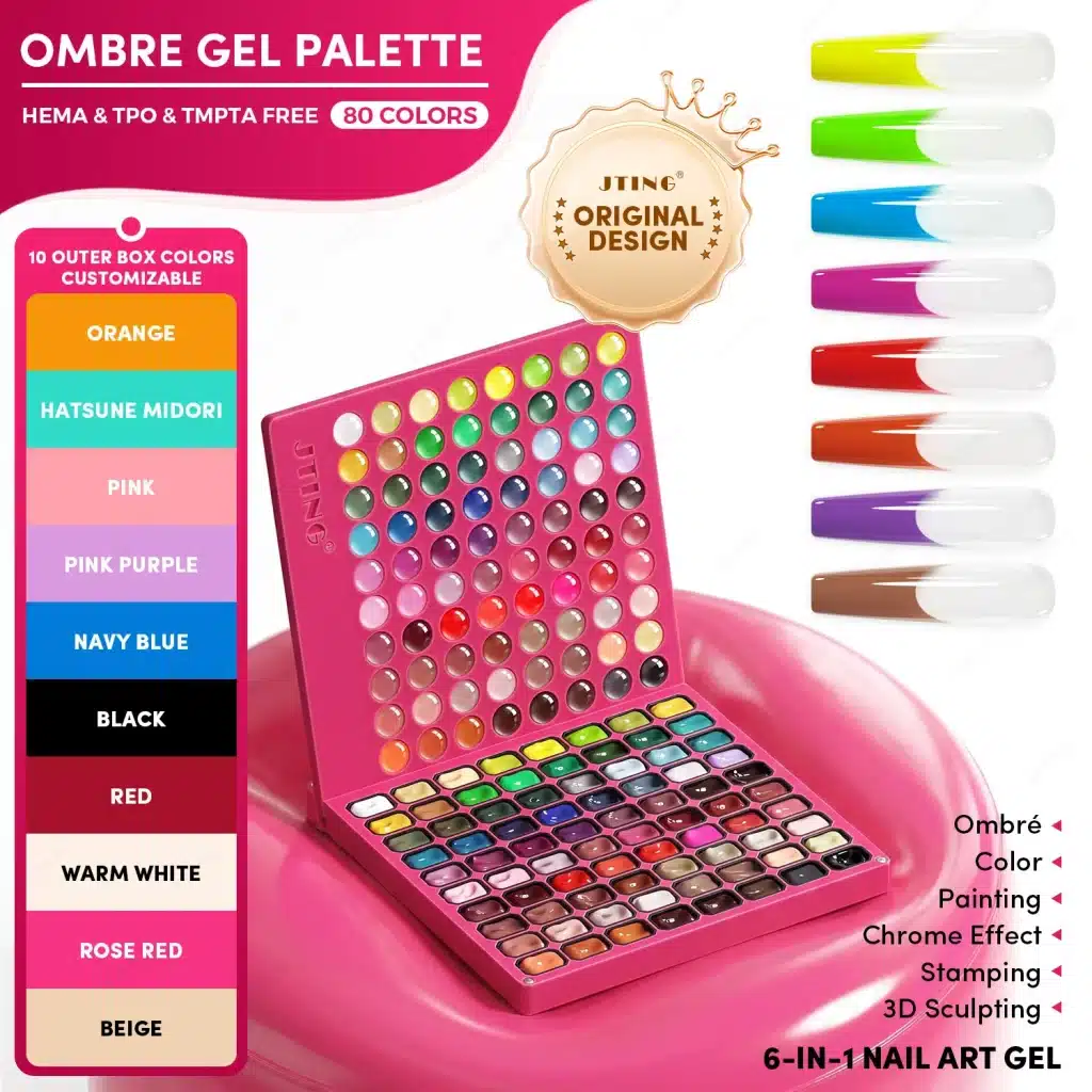 JTING BS01 80-color Ombre Gel Palette with customizable palette colors and 6-in-1 nail art applications
