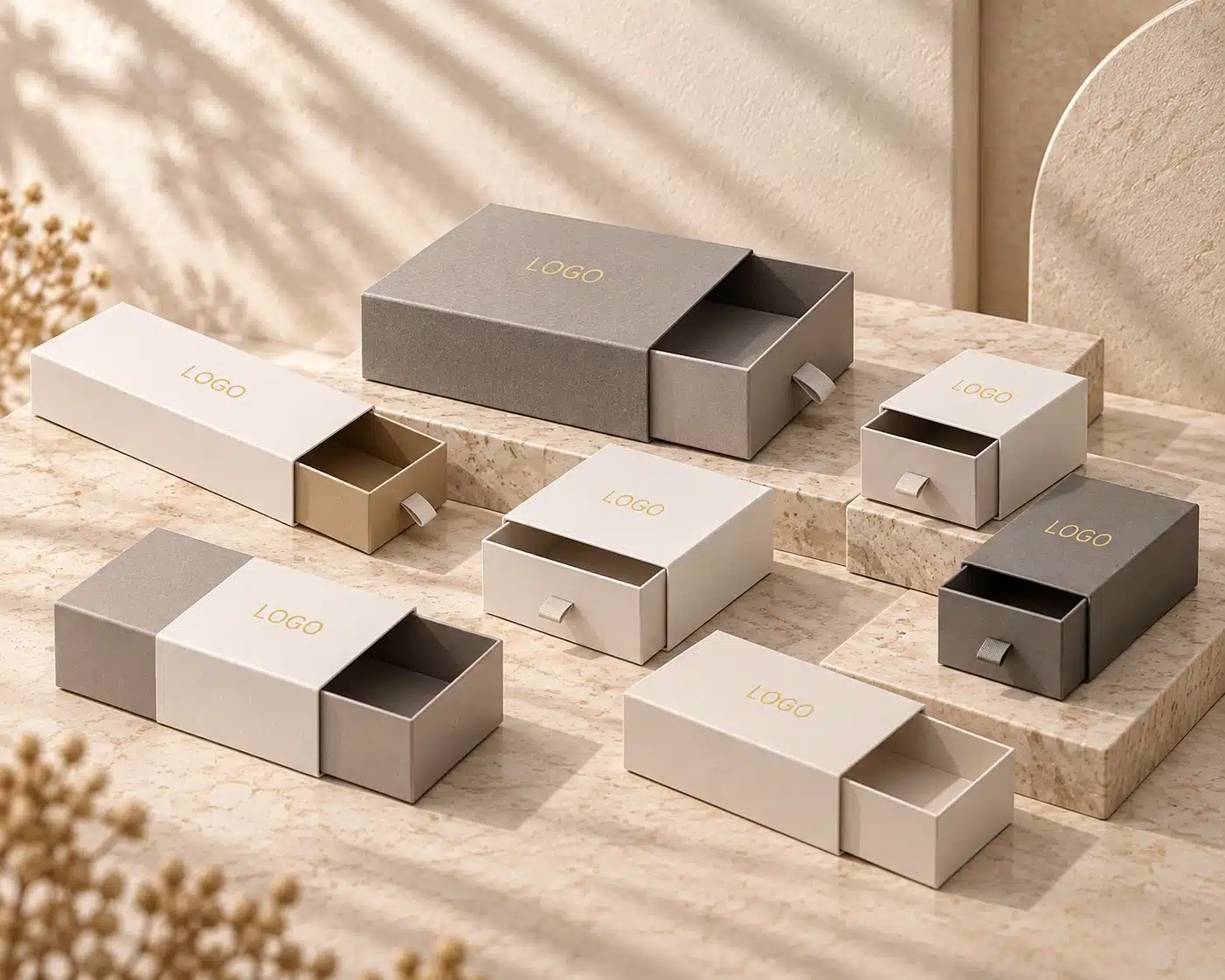 JTING custom drawer and sleeve boxes developed for gel nail polish products and presentation sets
