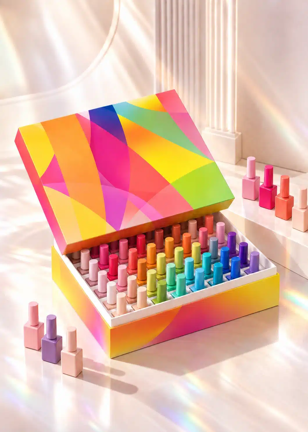 JTING custom gel nail polish packaging designed around product size, insert layout and collection arrangement