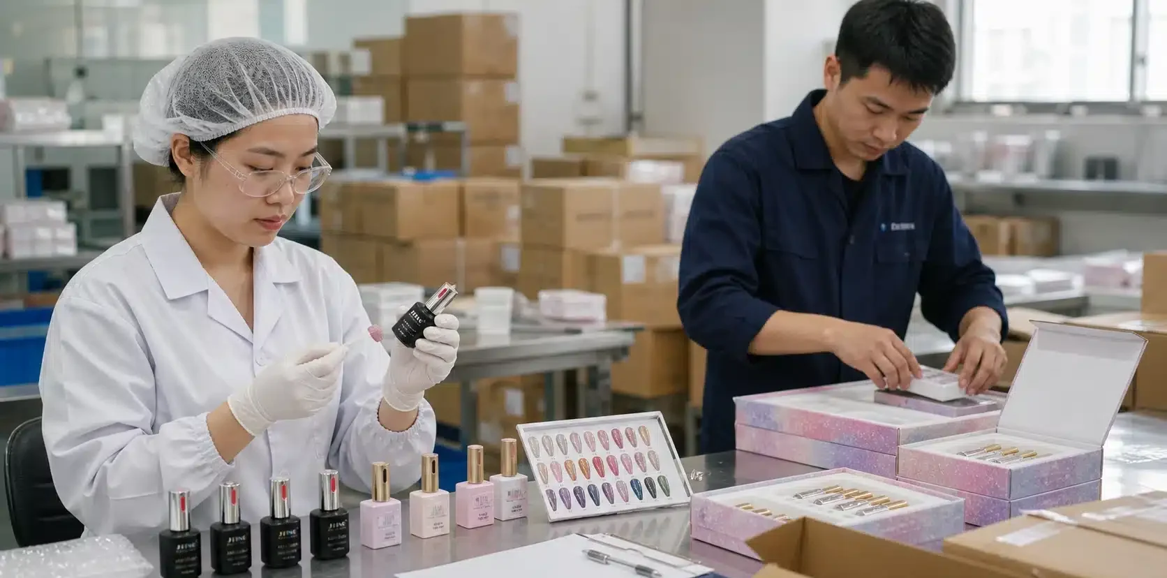 Gel nail polish quality inspection and packaging preparation before international order delivery