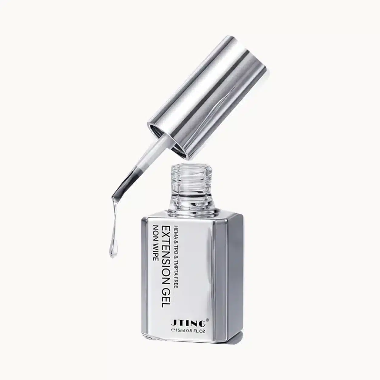 JTING silver rectangular bottle with a cylindrical silver cap and black brush held above the opening.