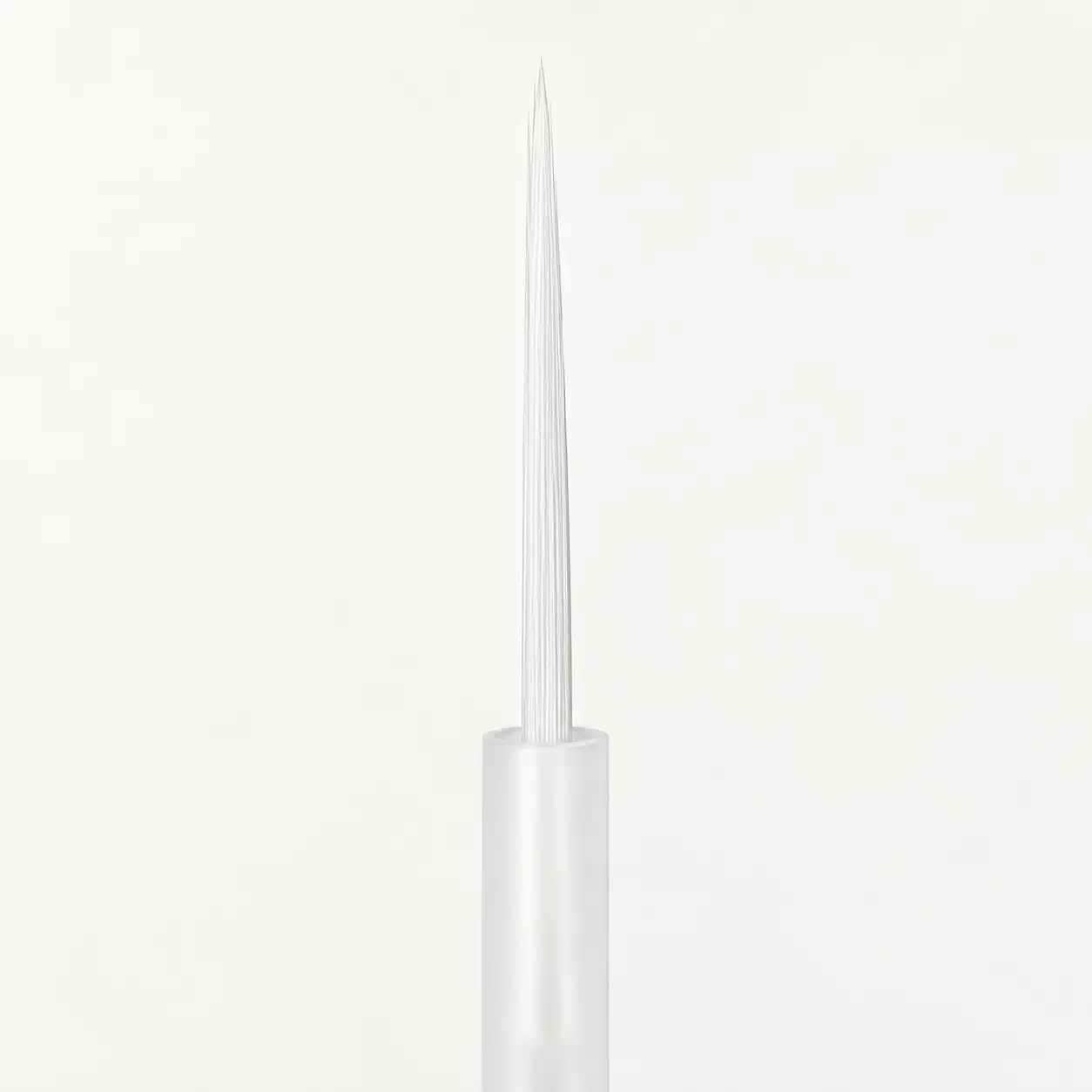 White fine liner bottle brush with a long tapered tip and translucent plastic stem.