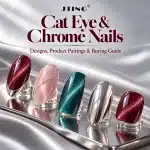 JTING cat eye and chrome nails cover with burgundy, pink and teal magnetic nail samples and a silver mirror finish